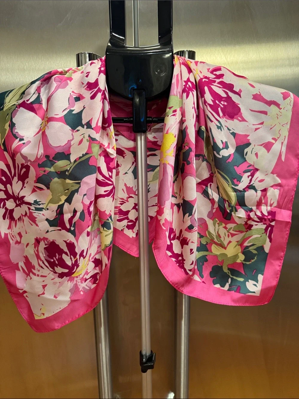 Bright Pink Floral Silk Scarf NWOT